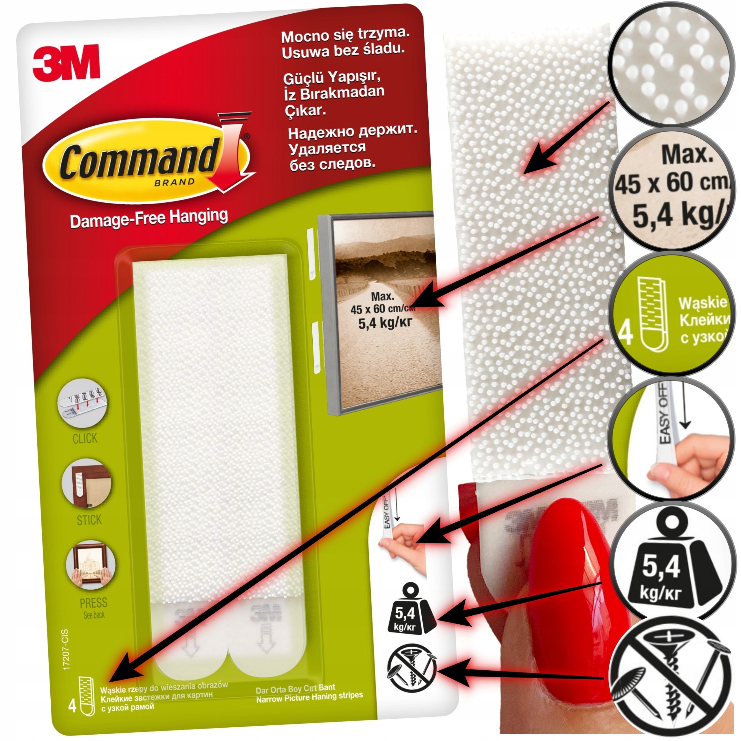 COMMAND 3M RZEPY DUŻE WĄSKIE 8 SZT 17207 Kod producenta 3M-UU009712892