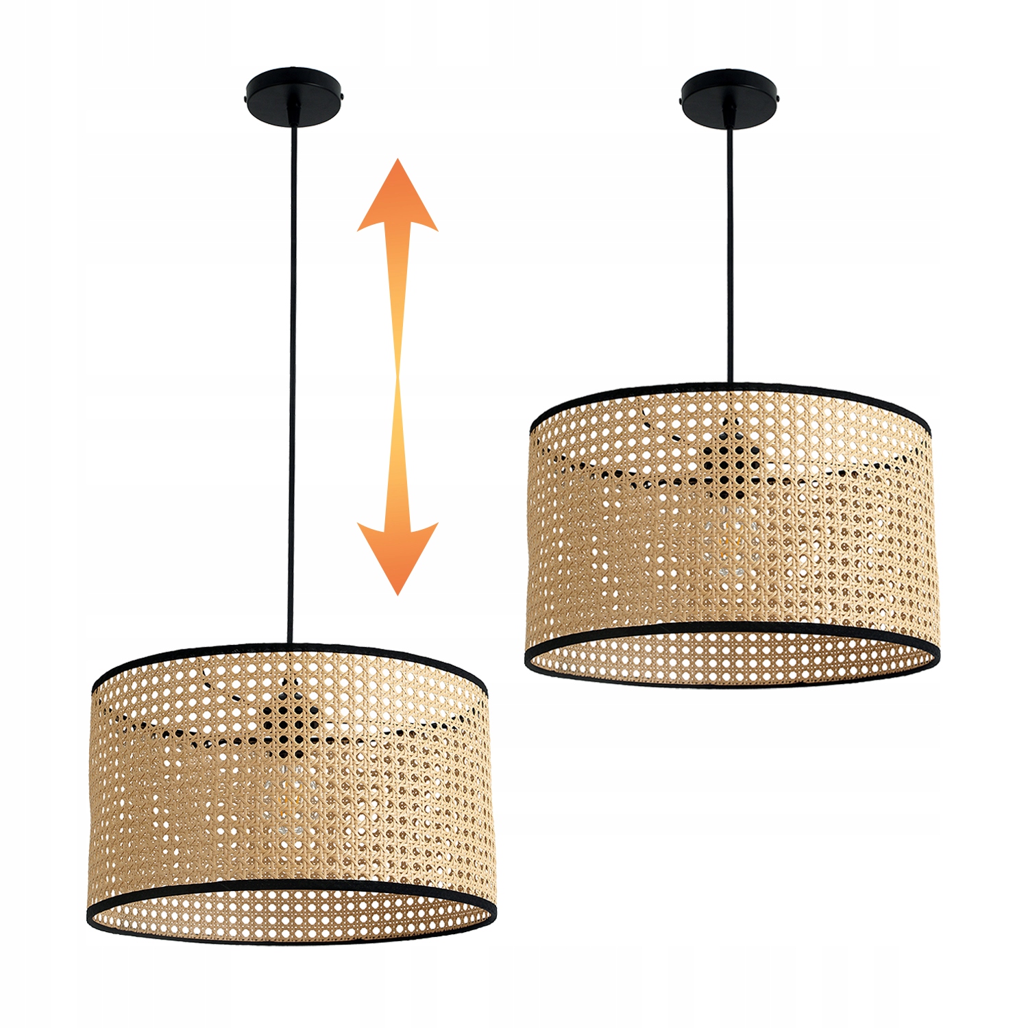 Závesná ratanová lampa prírodný štýl Boho 1xE27 čierne prvky závesu