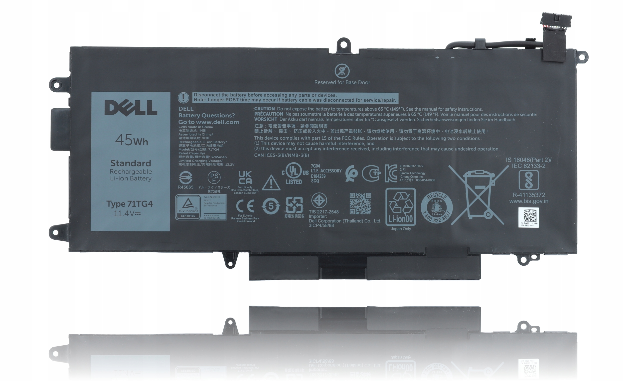 Podstawowa Bateria Dell 45Wh 3-cell Type: 71TG4 X49C1 2T9GV CFX97