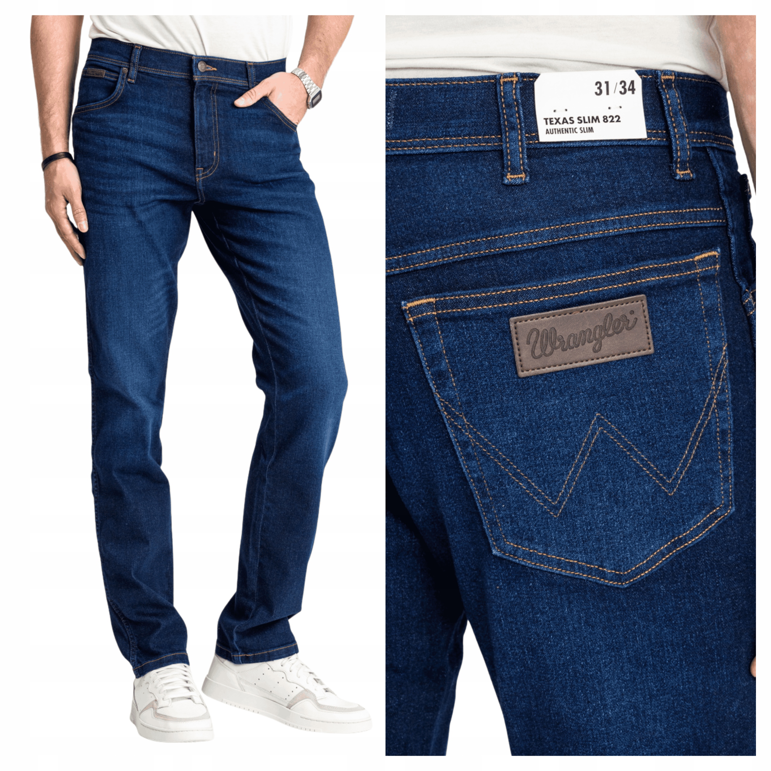 Pánské džíny Wrangler Texas Slim Tmavě modré Přiléhavé bavlněné W31 L34
