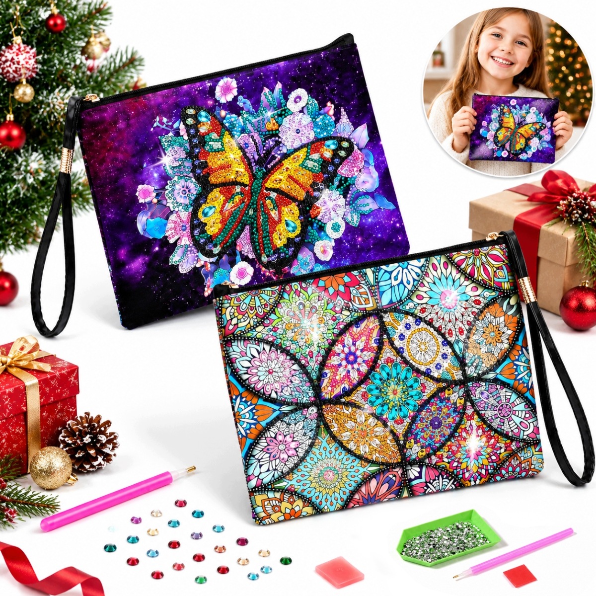 Sada 2 Kosmetických Taštiček Typu Diy Pro Zdobení Diamanty Nástroje