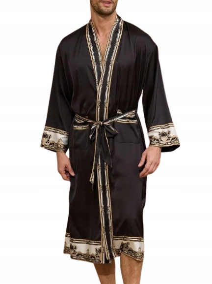 Luxusní Černý Župan Z Hedvábného Saténu, Elegantní Župan