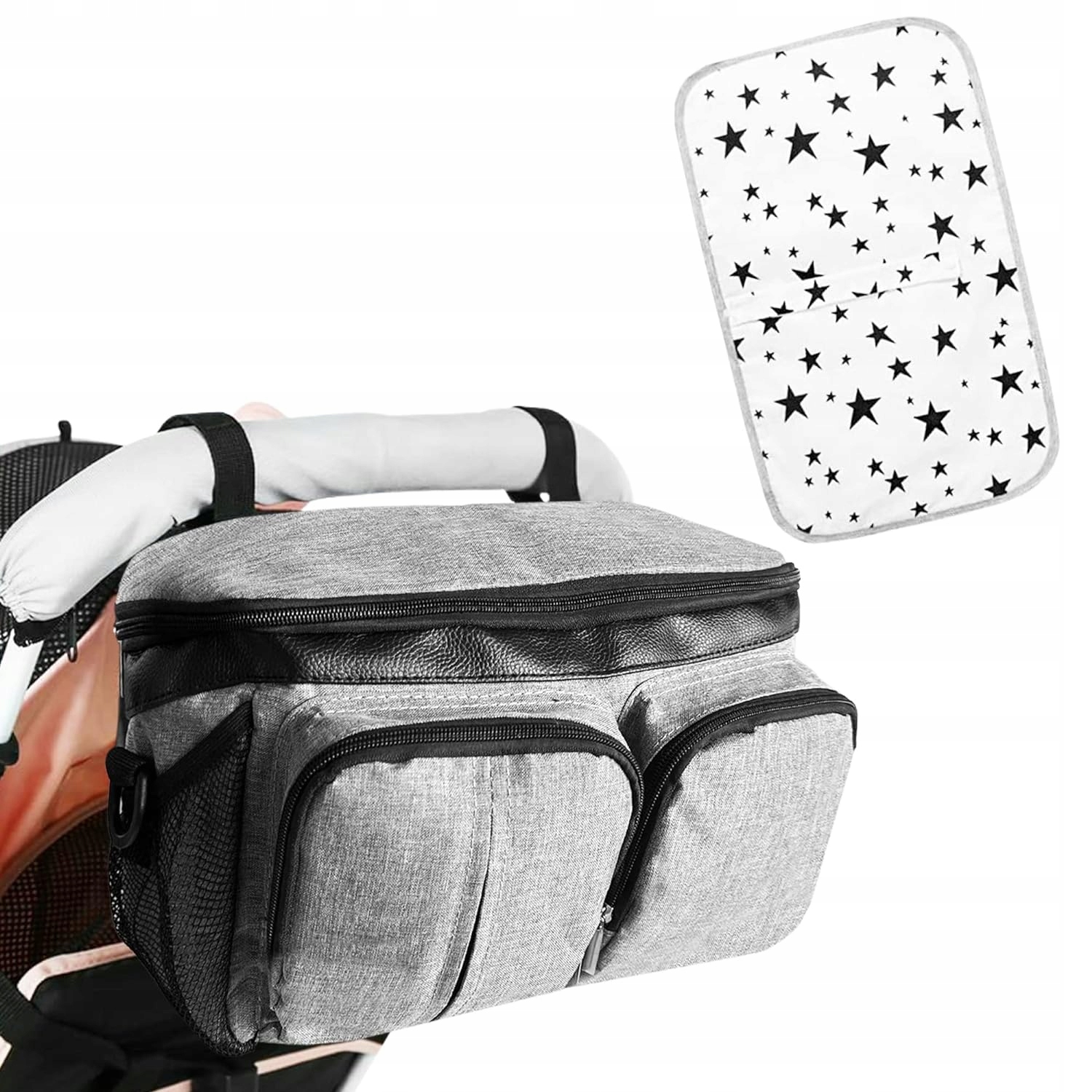 TORBA ORGANIZER DO WÓZKA SZARA WÓZKOWA PRZENOŚNA MATA DO PRZEWIJANIA