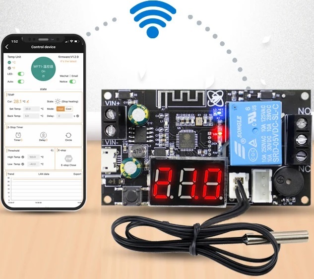 REGULATOR TEMPERATURY TERMOSTAT -40 110C WIFI 6-30VDC