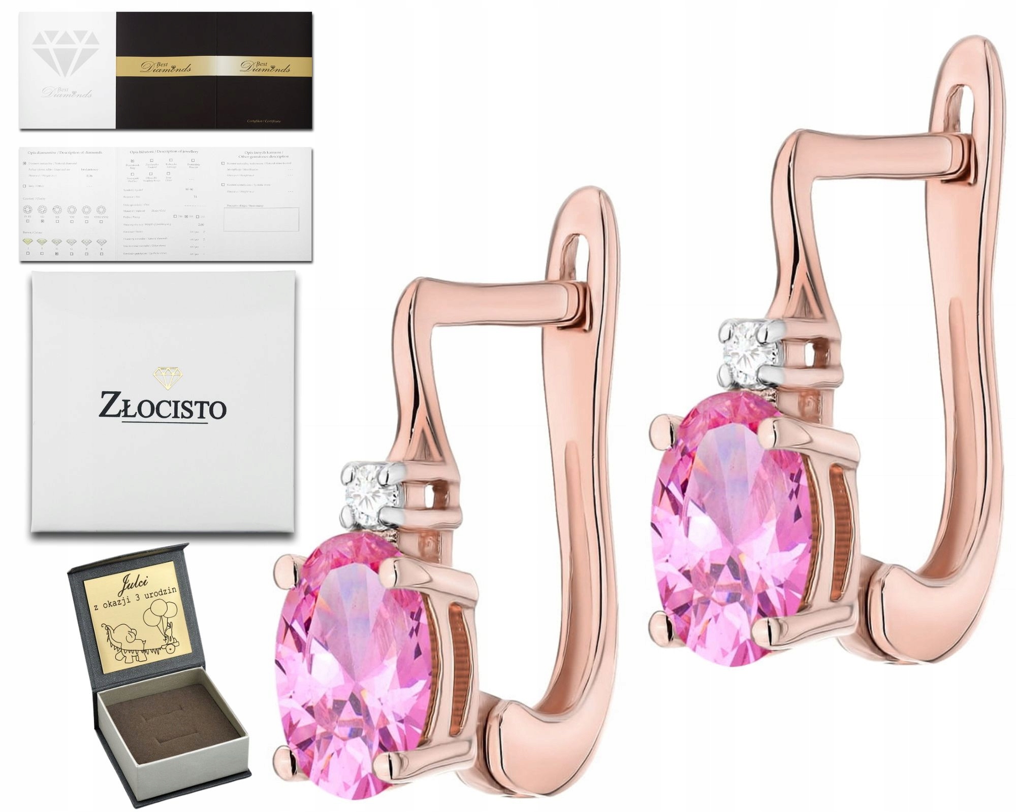 Náušnice S Růžovým Topazem A Diamanty
