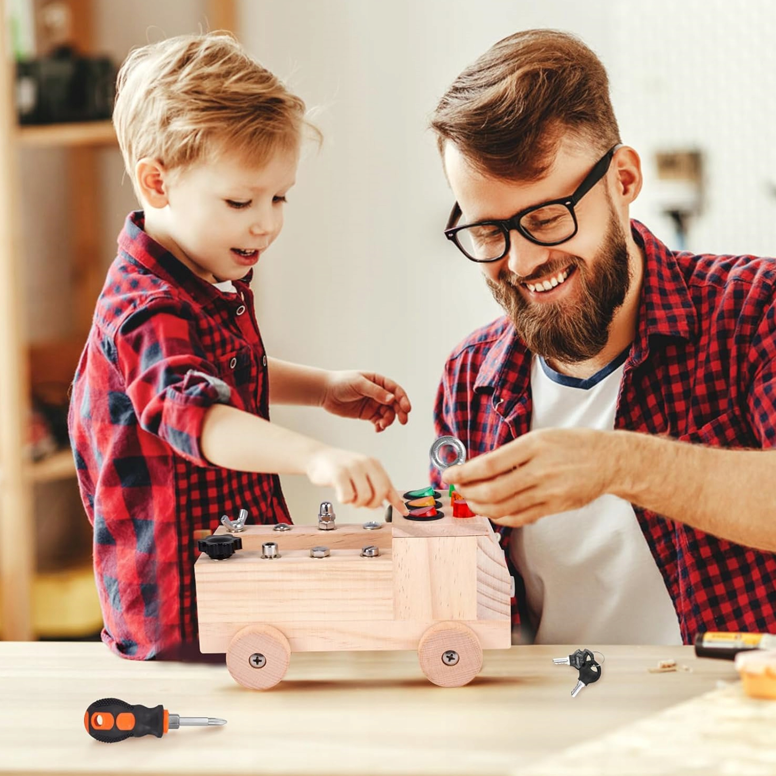 DREWNIANE AUTO SAMOCHÓD NARZĘDZIA MONTESSORI WARSZTAT INTERAKTYWNA ZABAWKA EAN (GTIN) 0088838583827