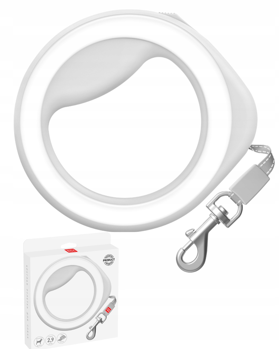 Vodítko pro psa, kulaté, reflexní, bílé, velikost Xs-m 40 kg, 2,9 m