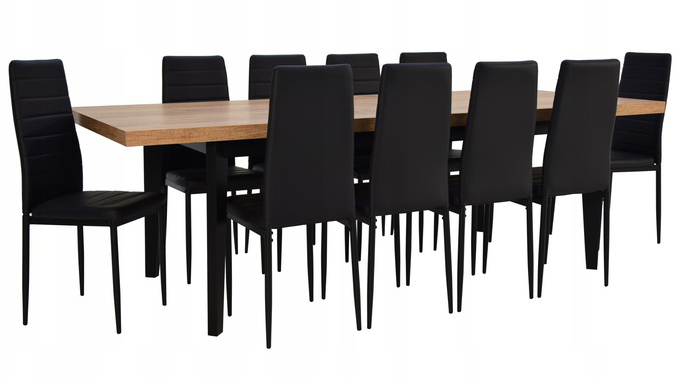 

Stół drewniany 100x200/300 10 krzeseł welur Loft
