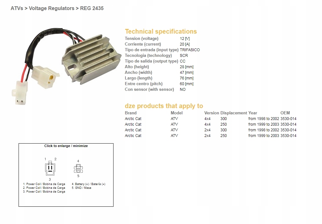 Regulátor Napätia Dze Arctic Cat 250/300 '98-'03 (3530-014) ()