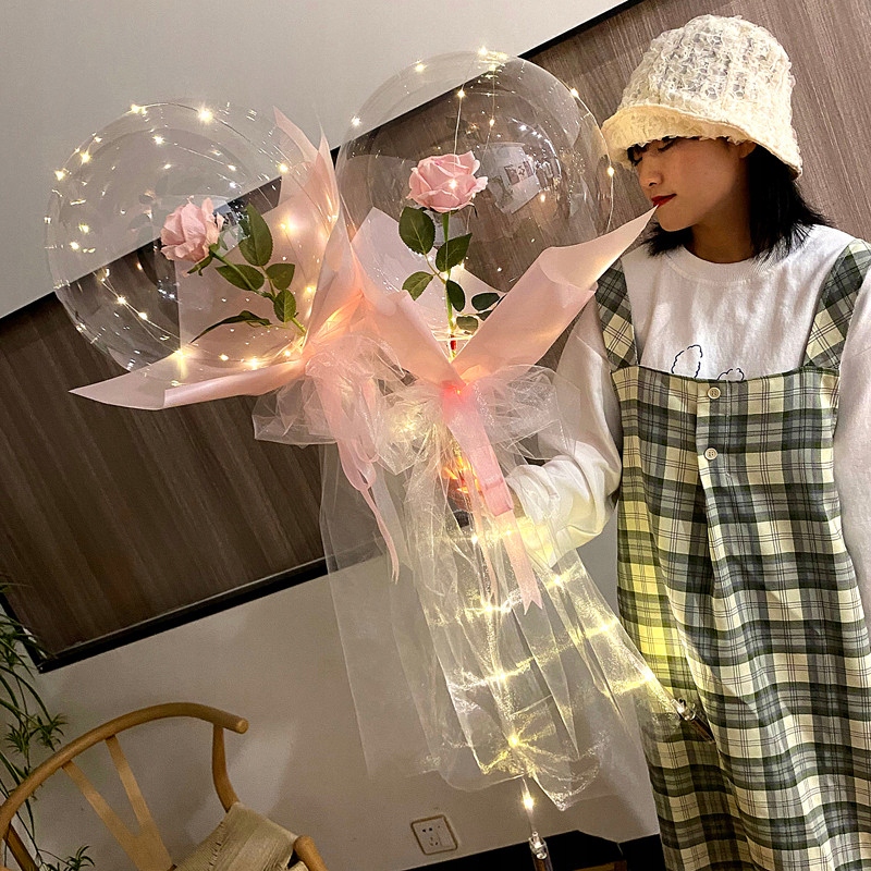 BALON Z RÓŻĄ ZE ŚWIATŁEM LED NA PREZENT WESELE Marka inna