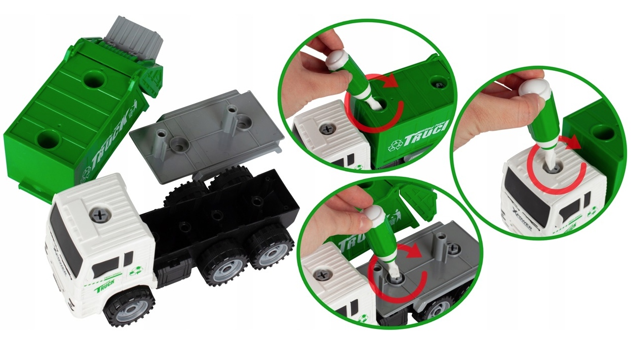 DUŻA ŚMIECIARKA AUTKO DO SKRĘCANIA ZABAWKA RUCHOMA ZESTAW SKRĘCANIA RUCHOMA Marka bez marki