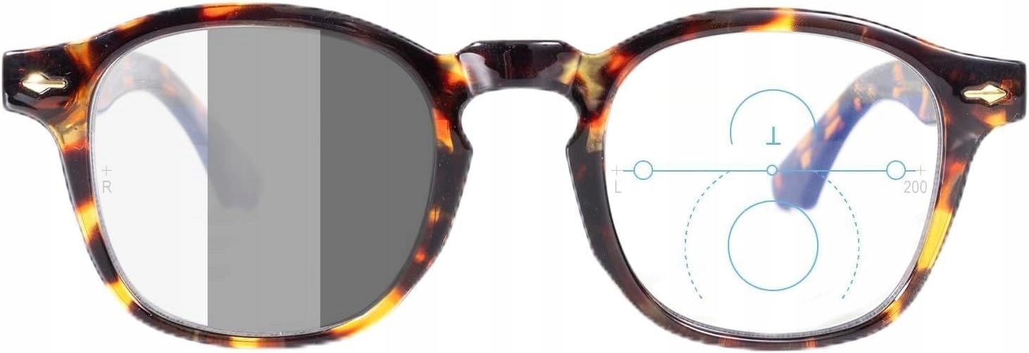 Okh Fotochromowe progresywne wieloogniskowe okulary +1.5 UV400 panterka