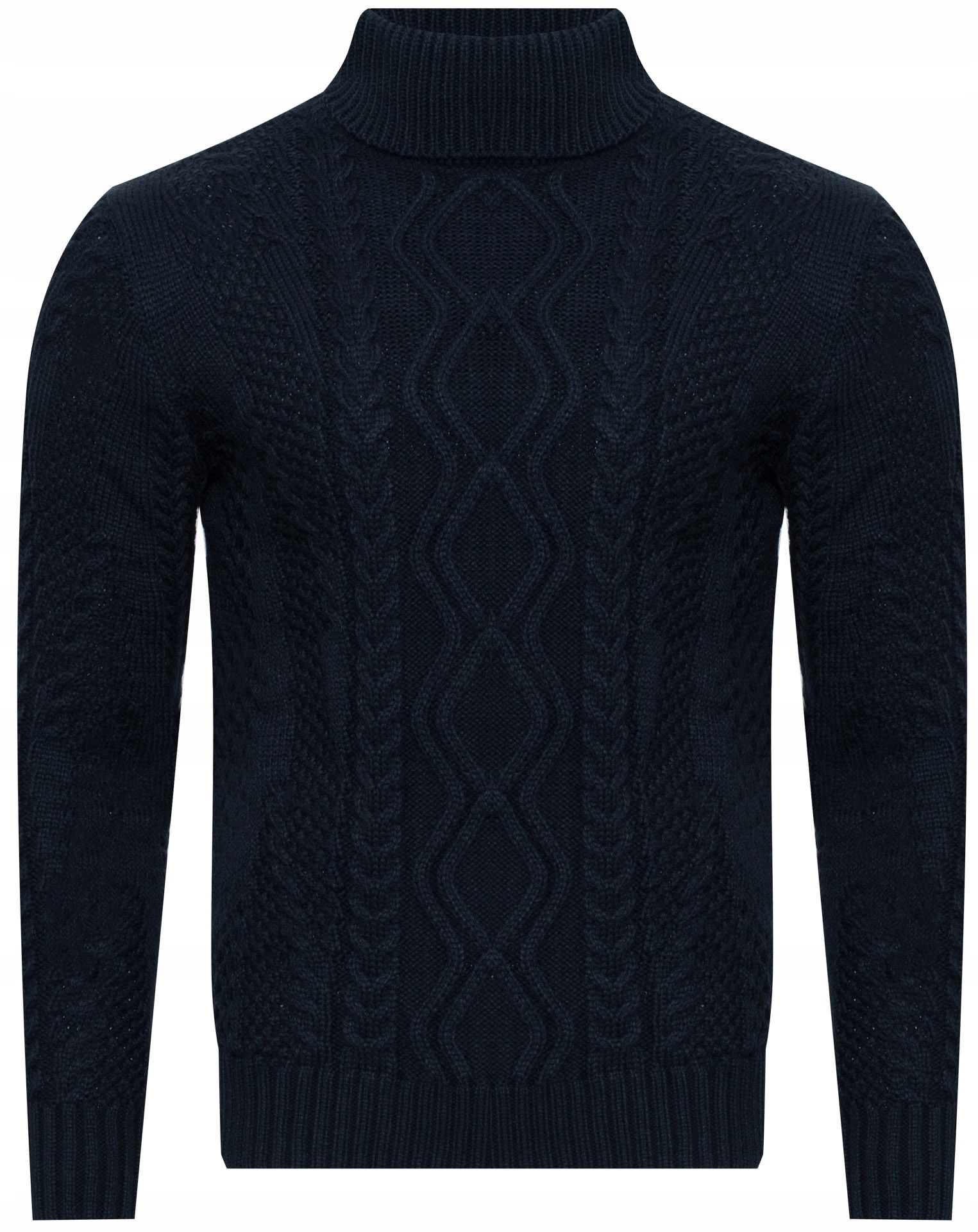 Pánský Svetr S Golfem 3157/NAVY, vlněný rolák, teplý, klasický, s copánky