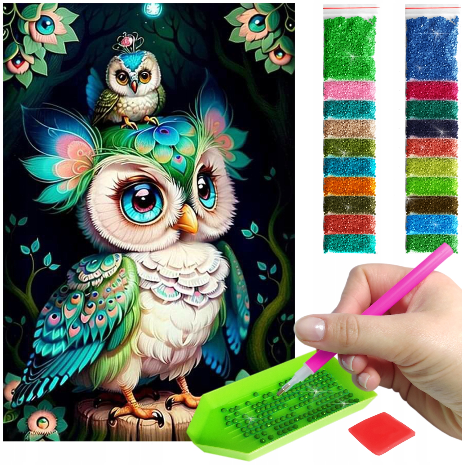 Výšivka Diamond Painting mozaika kouzelná sova na zahradě sada