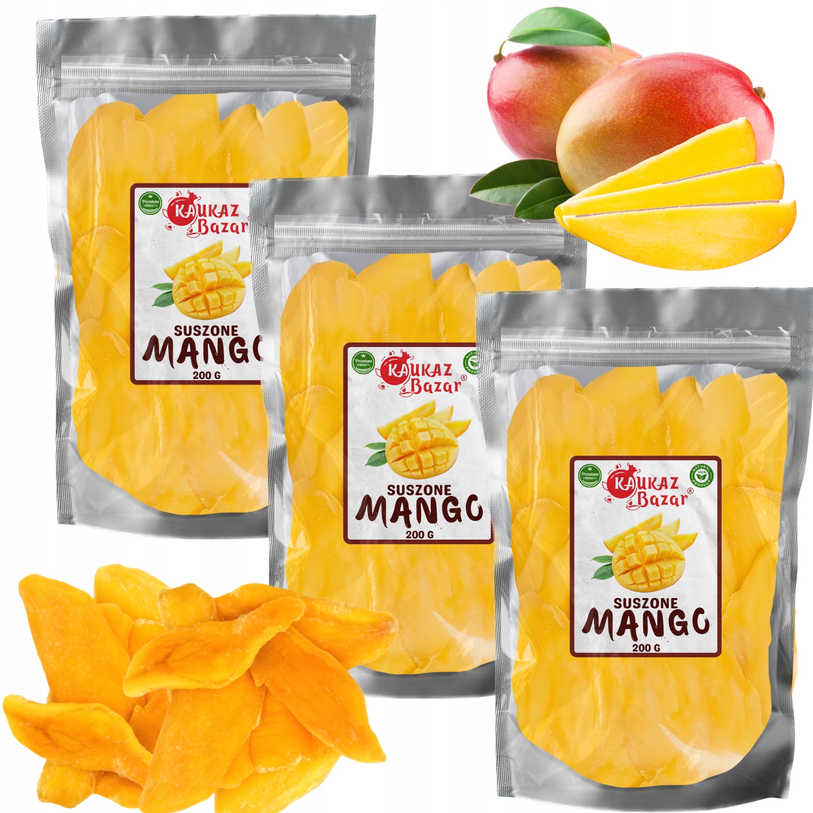 Mango Suszone Bez Cukru 1,5 kg (3×500g) Premium Wietnam Kaukaz Bazar
