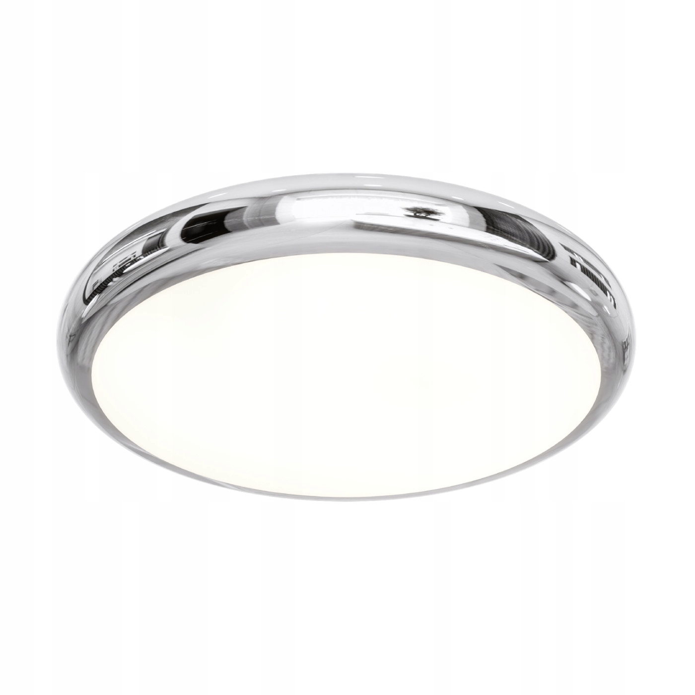 Široký, plochý stropné svietidlo Piatto Cromo 80 akrylový disk v striebornom obale