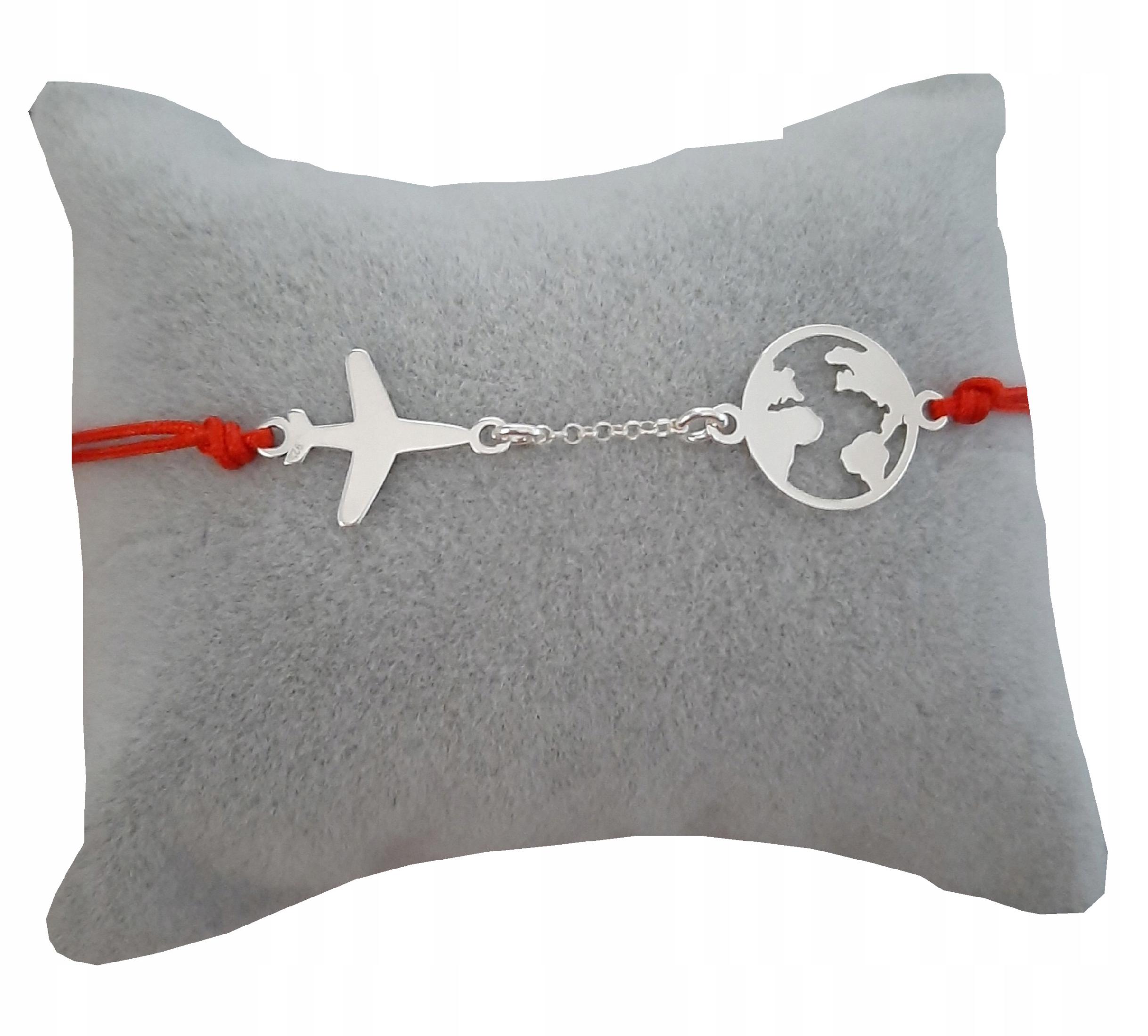 

Bransoletka sznurkowa samolot kula ziemska Srebro