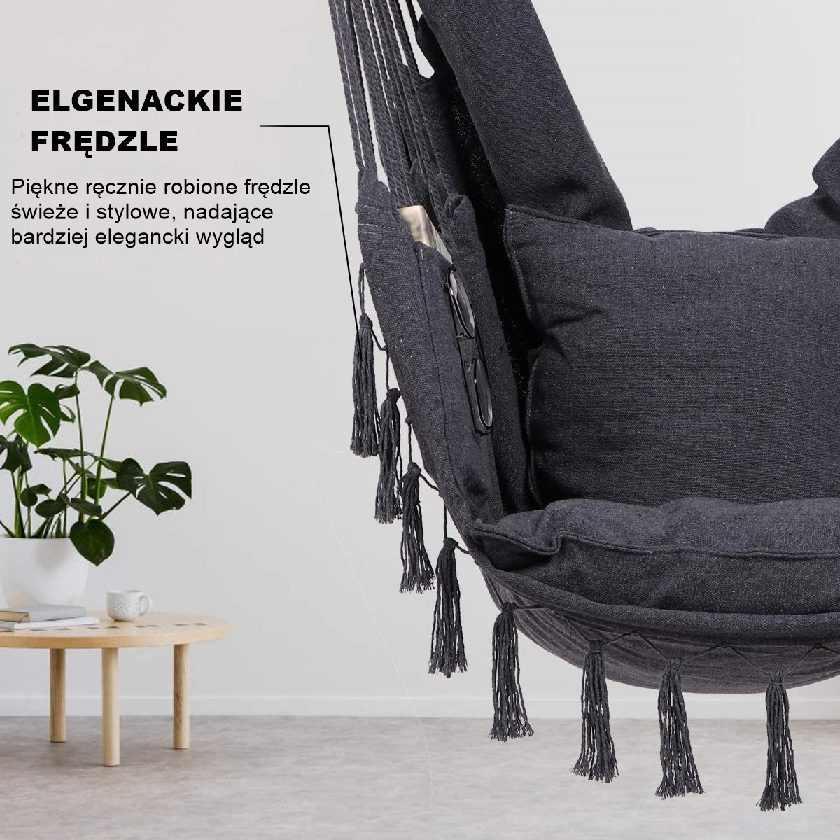 FOTEL WISZĄCY KRZESŁO BRAZYLIJSKIE HUŚTAWKA HAMAK Średnica/szerokość siedziska 80 cm