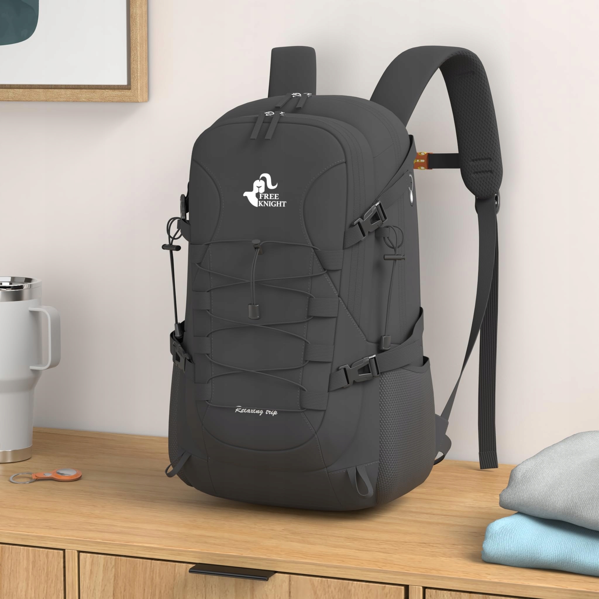 BSEASH Plecak Turystyczny 40L Wodoodporny Lekki Na Camping Kolarstwo Czarne — miniatura 2