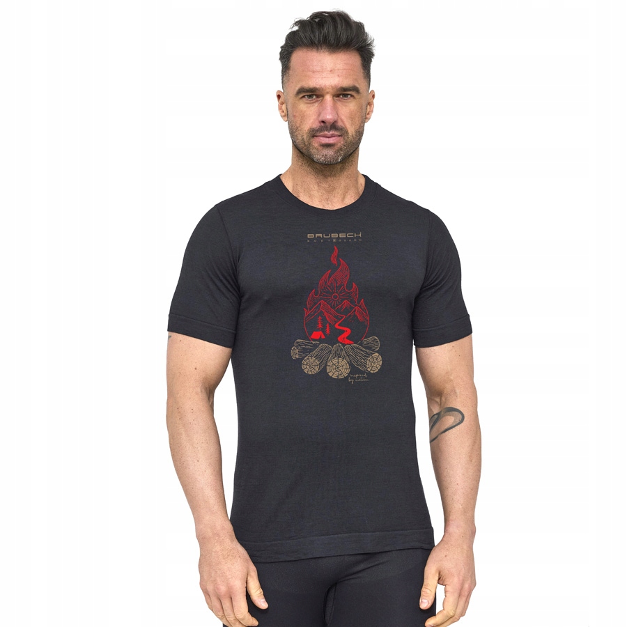 Brubeck Koszulka Outdoor Wool Pro Męska Czarna Ognisko XL