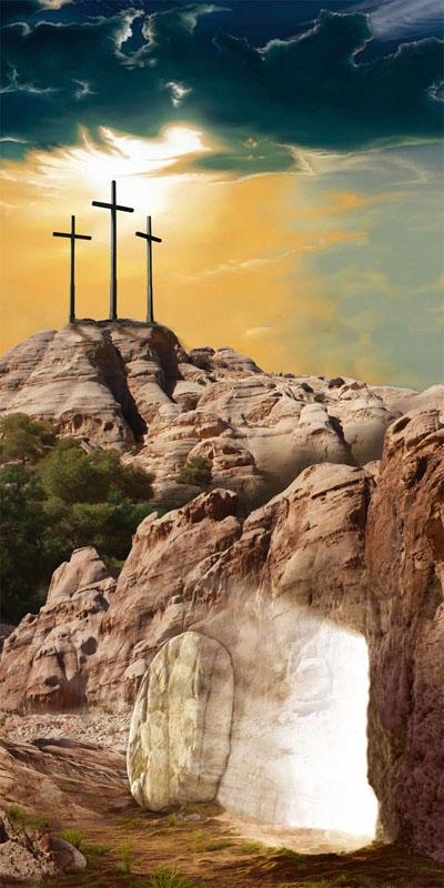 Pozadí pro hrob Páně Banner Velikonoce Postní doba 300 x 150 cm