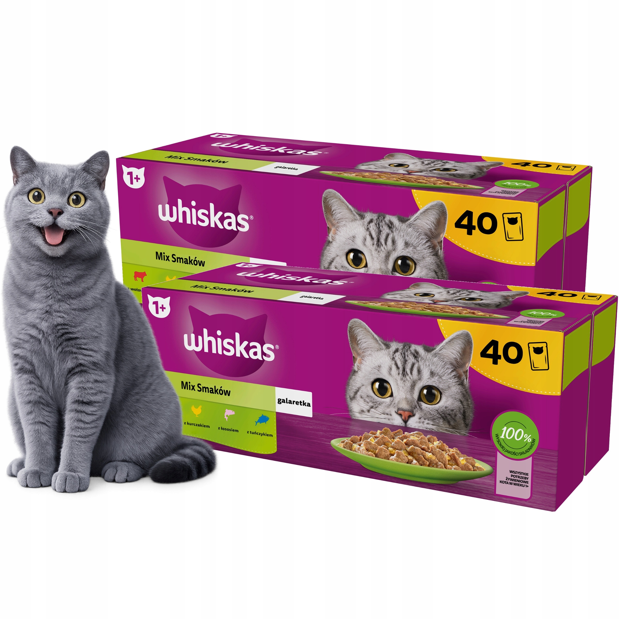 Levně 2x Whiskas mokré Krmivo pro kočky Mix chutí v želé 40x85 g