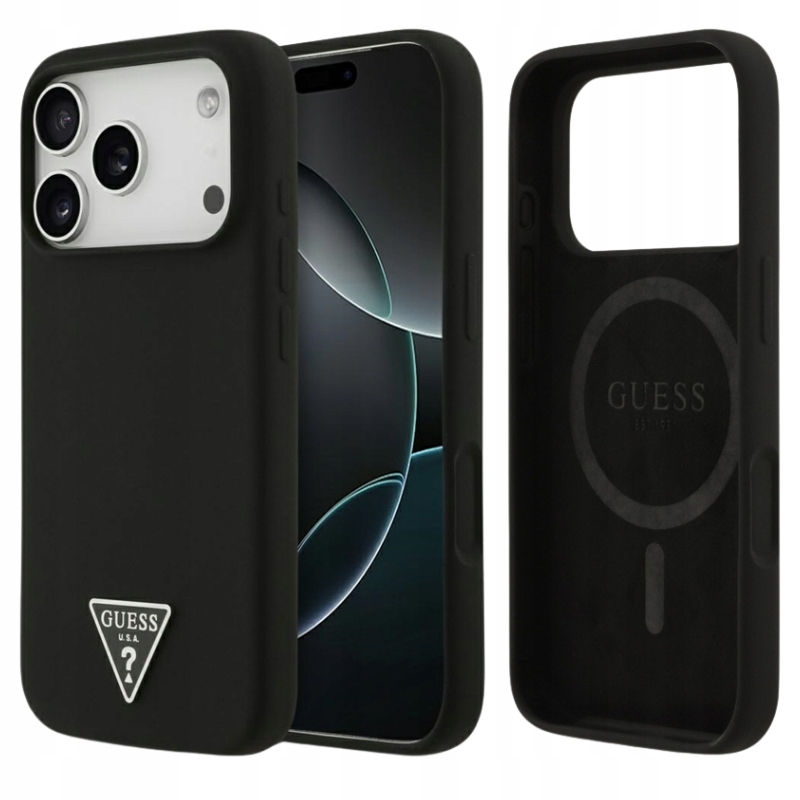 Pouzdro Pro Iphone 17 Pro pro Magsafe Guess Silikonové Černé S Mikrovláknem Pouzdro