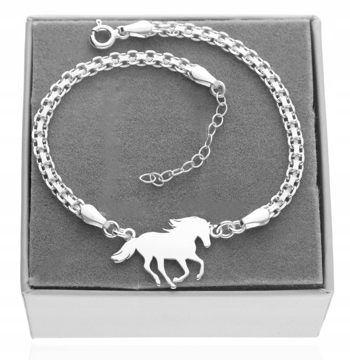 Srebrna szeroka bransoletka z konikiem konik Grawer srebro 925