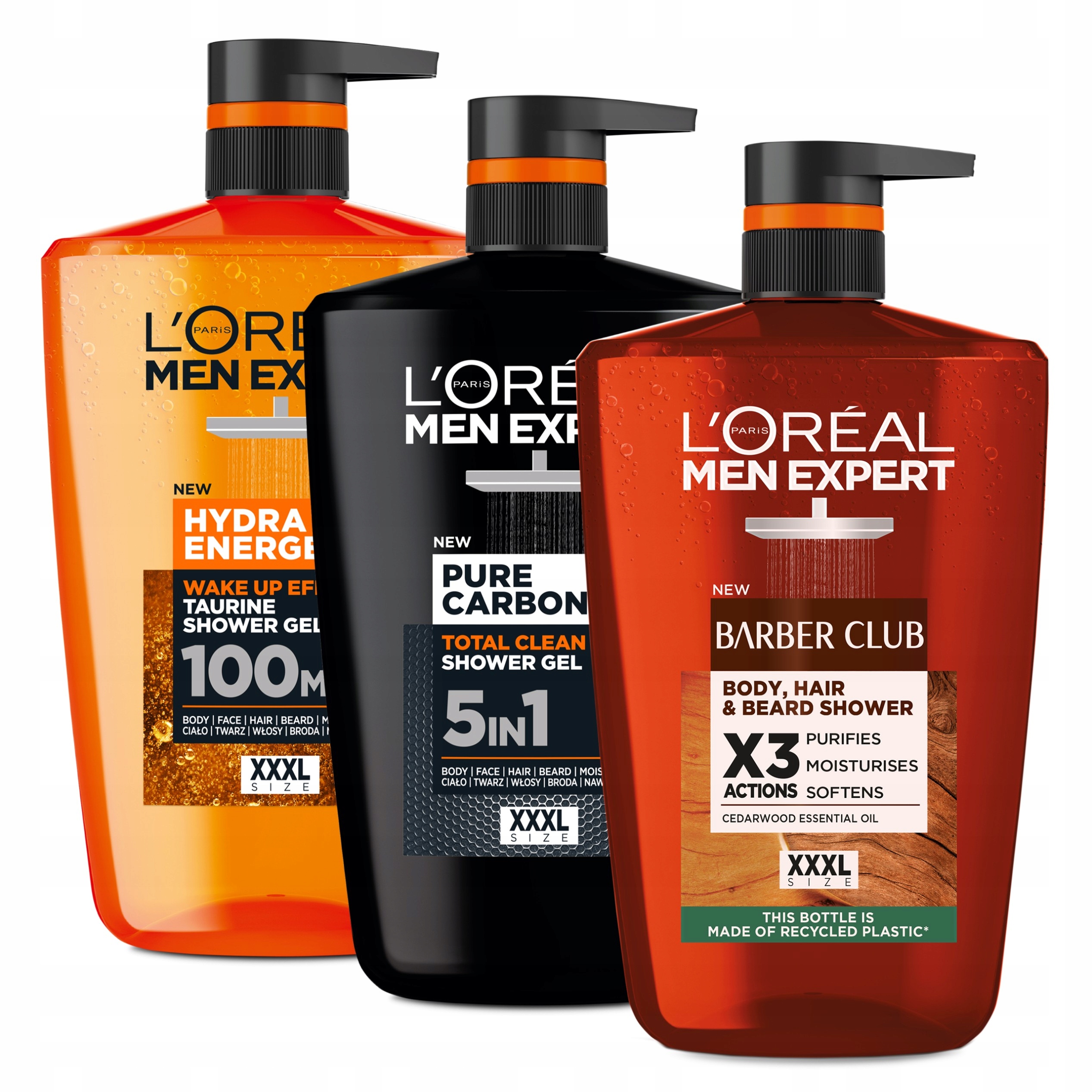 Zestaw 3x L'Oréal Men Expert Żel pod Prysznic 1L Carbon Barber Energetic