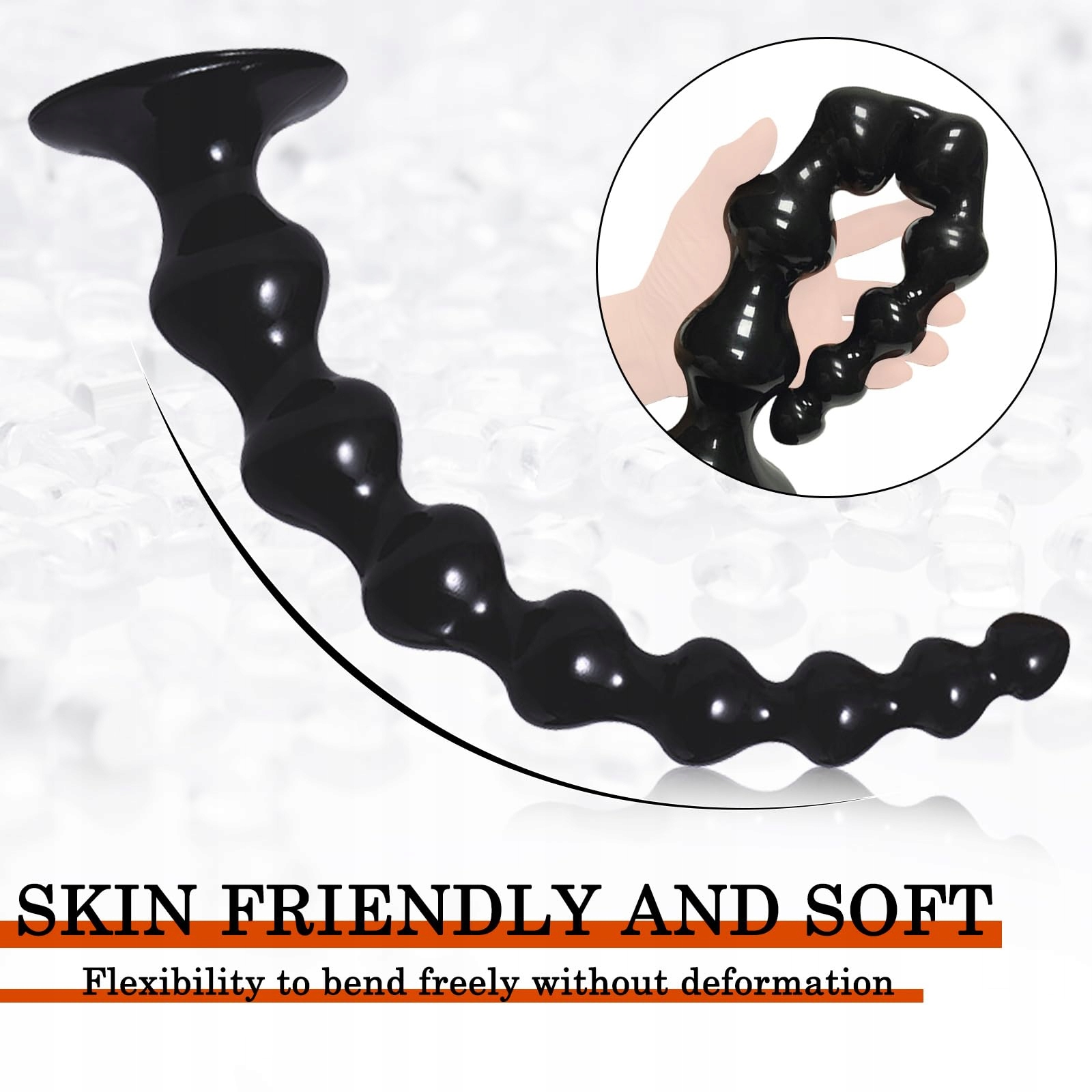 BDSMJOY Długi Korek Analny 360 MM Z 8 Hakami Dla Kobiet Mężczyzn Czarne — miniatura 3