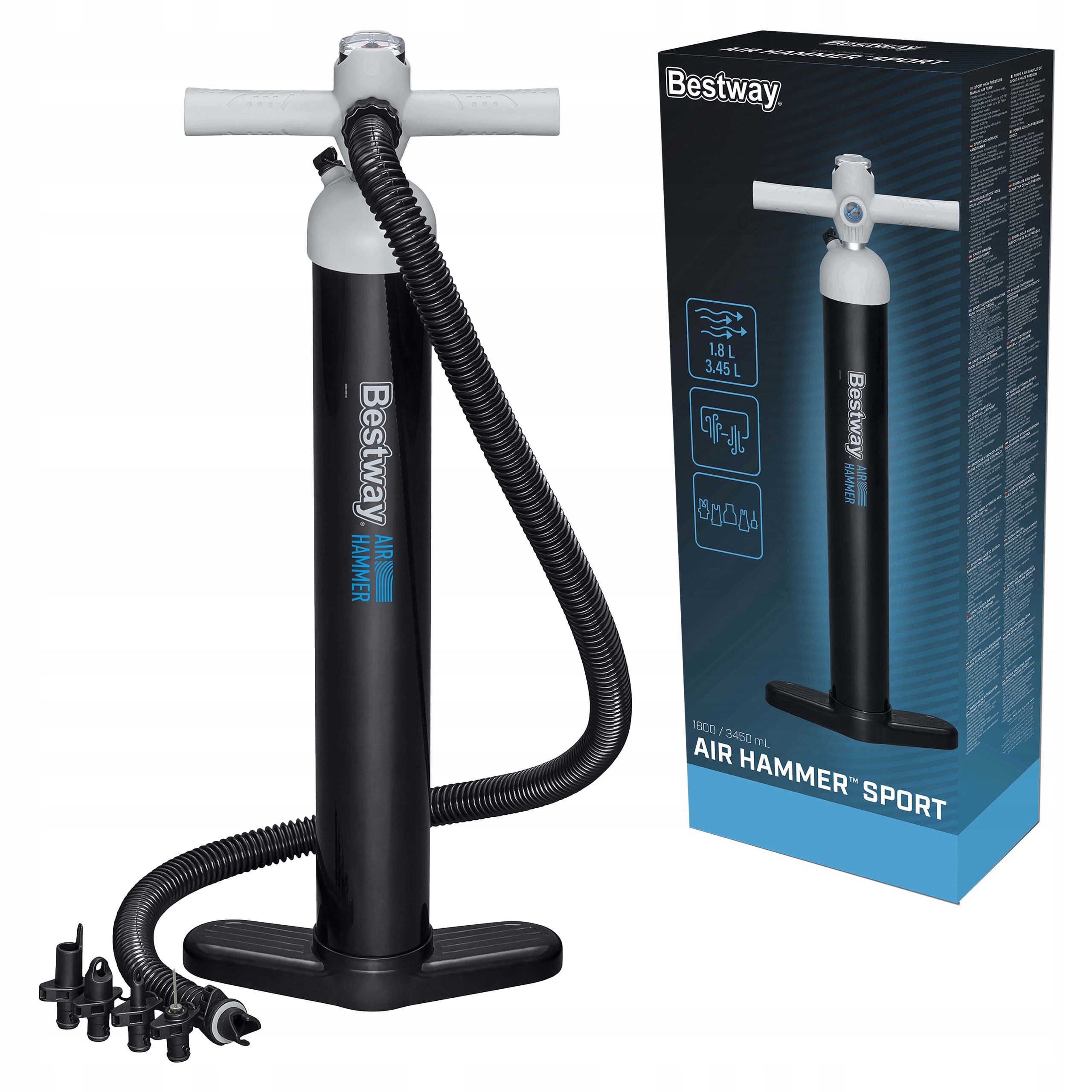 Ruční vysokotlaká pumpa s manometrem pro míče a matrace 5 nástavců