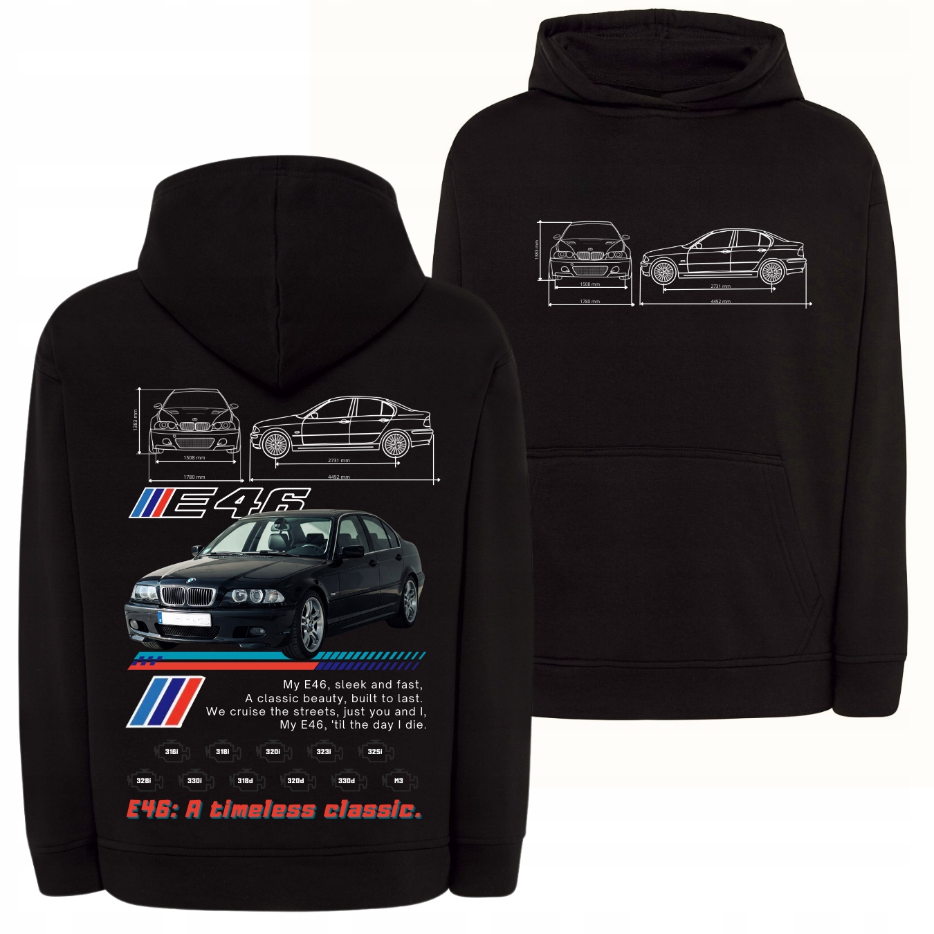 Oversize Mikina Hoodie Pro Fanoušky Bmw M Balíček E46 Automobilová Automobilová