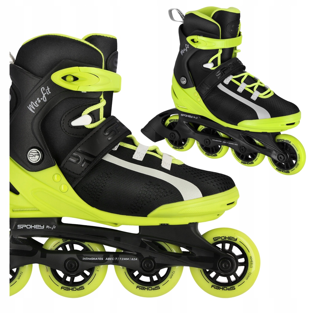 Łyżworolki Rolki Fitness Szybkościowe Rekreacyjne Damskie Limonkowe r. 37