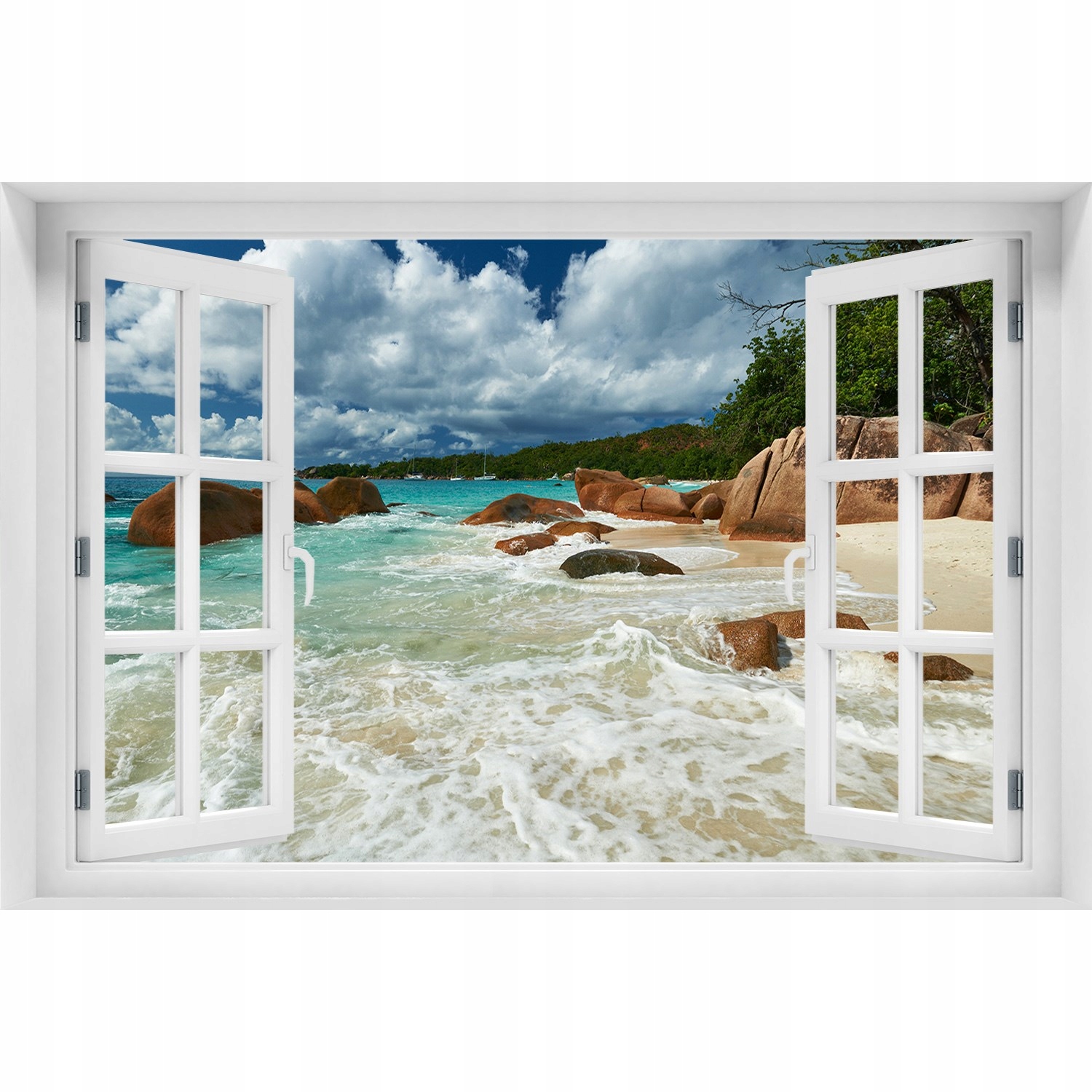 

Naklejka 3D Okno w ścianie Plaża Seszele 90x60