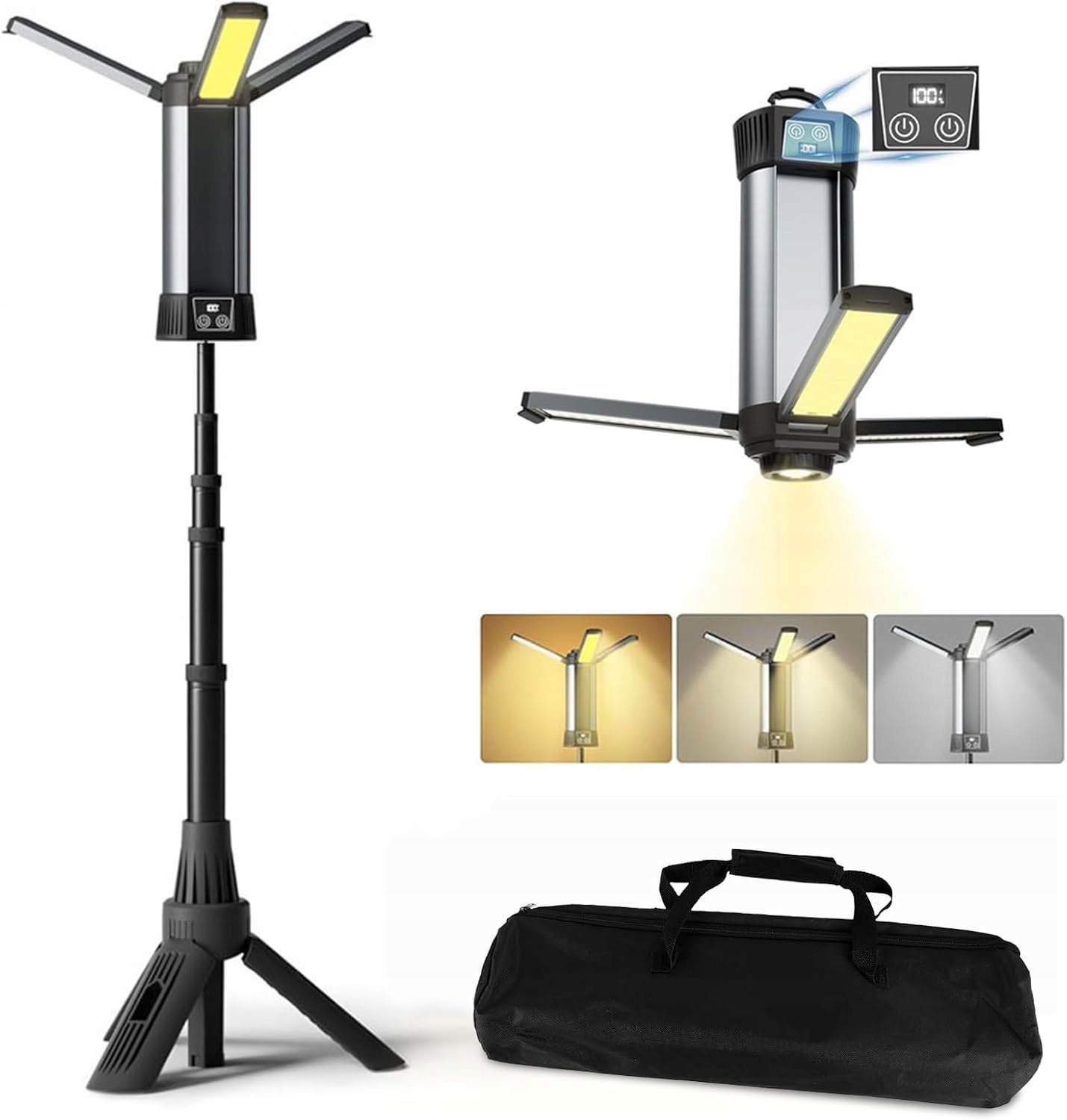 Kempingová Led pracovní dílenská lampa 2000 lm Stativ Akumulátor Magnet