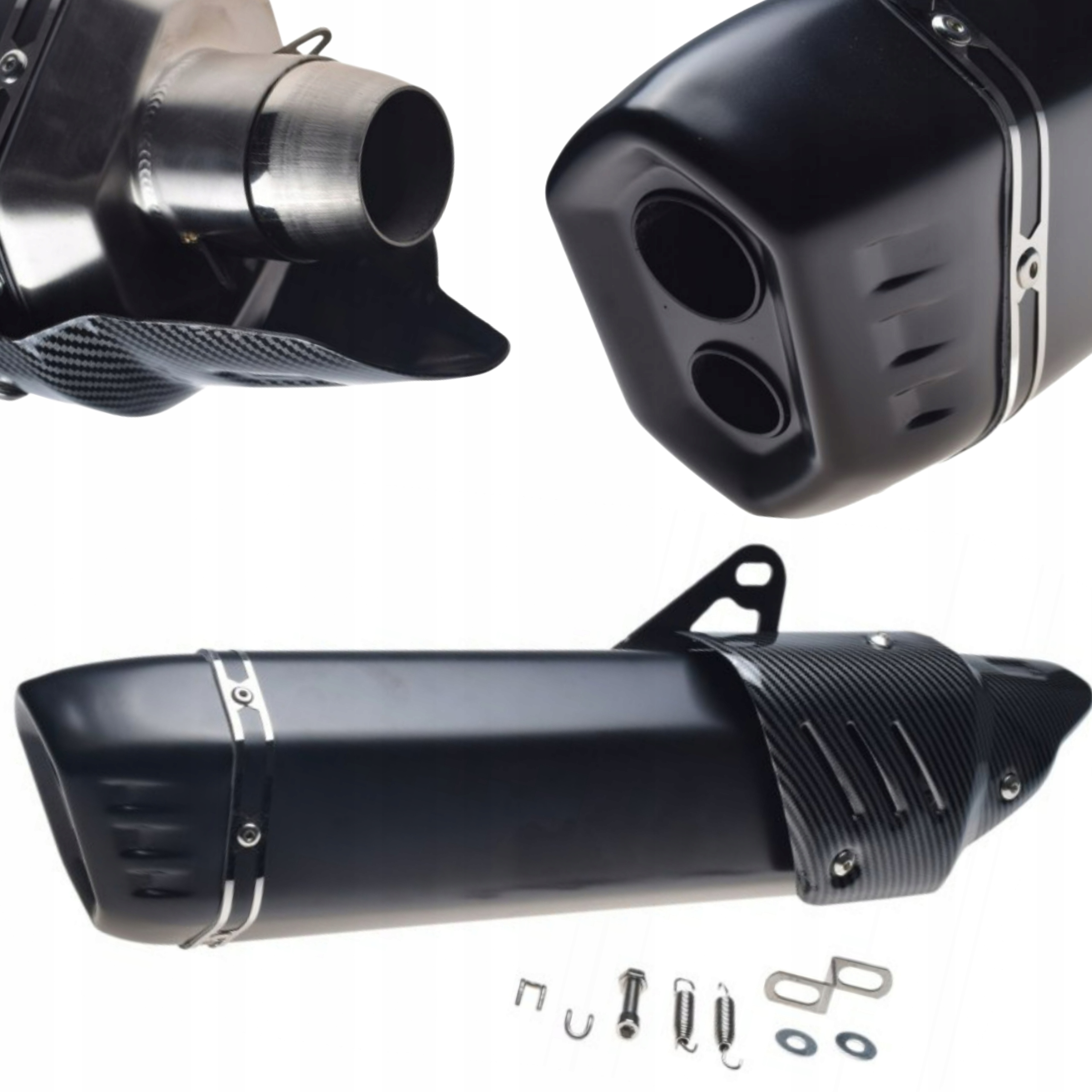 Tlumič Motocyklový Univerzální Karbonový Kryt Černý Dvojitý Výstup 580 mm