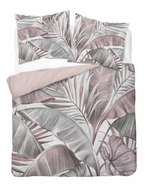 Pościel 3d- Egzotyczne liście/blady róż/szara- 180x200 3 cz