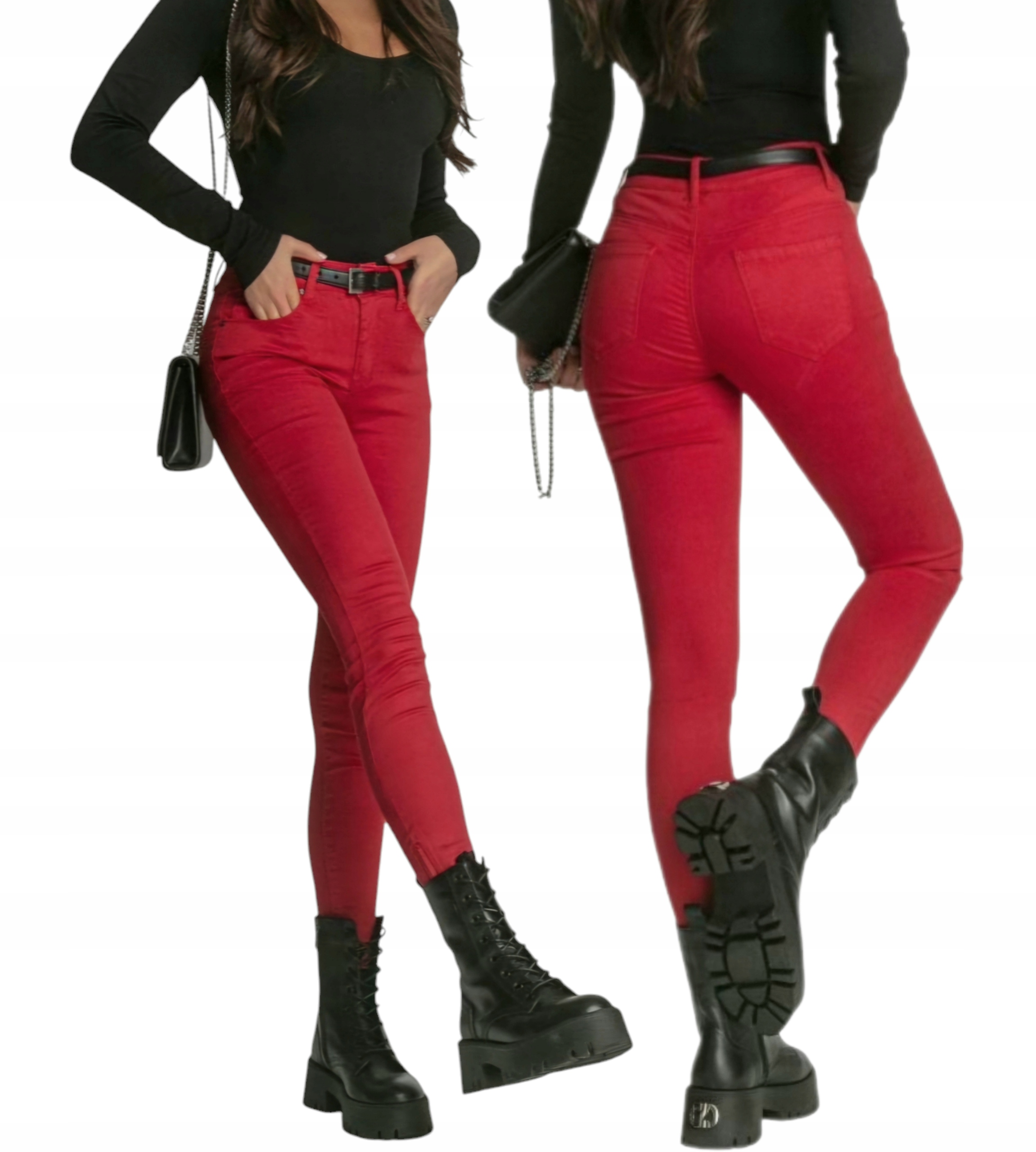 Módní džíny úzké nohavice dámské skin velikost 4XS 28 červená