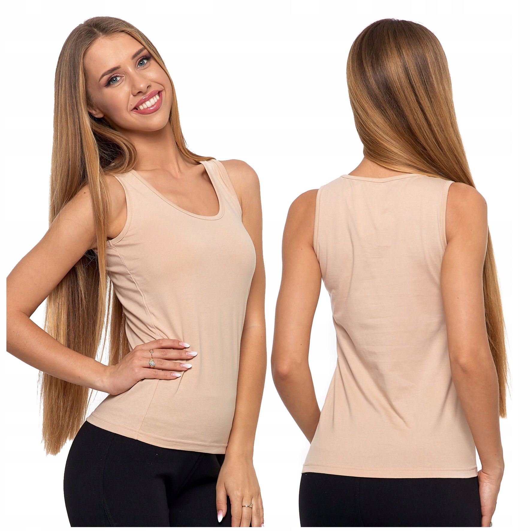 KOSZULKA TOP DAMSKI TANK-TOP BOKSERKA BEZ RĘKAWÓW DLA NIEJ MORAJ XXL BEŻOWA