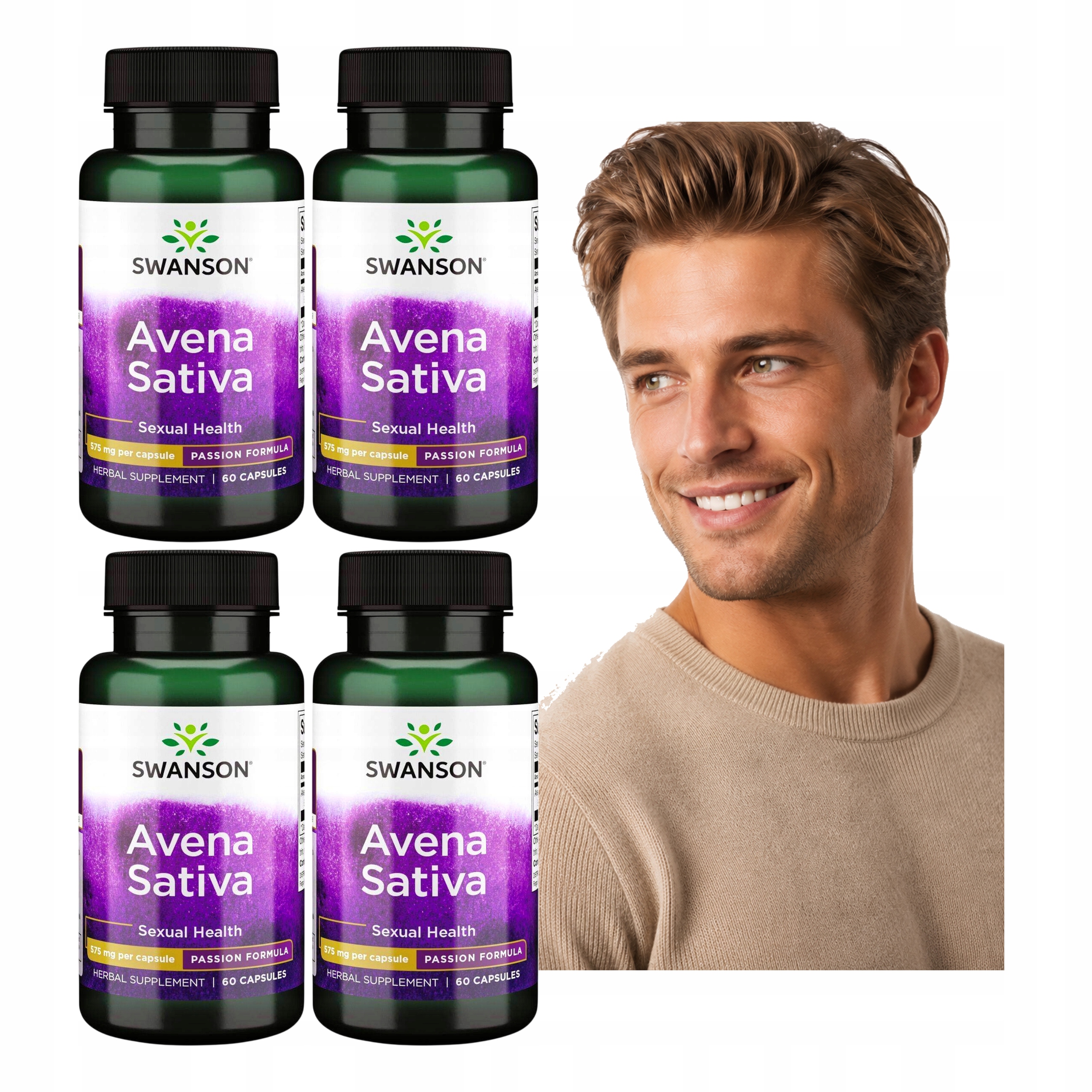 4x Avena Sativa Swanson Owies Zwyczajny Ekstrakt 10:1 Cała Roślina 60 kaps.