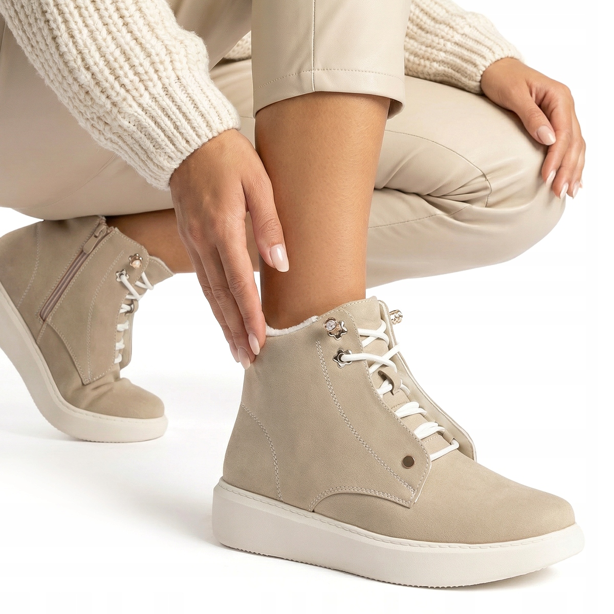 Dámské kotníkové boty Insulated béžové kožíšek Latte Slip Wojtyłko 40