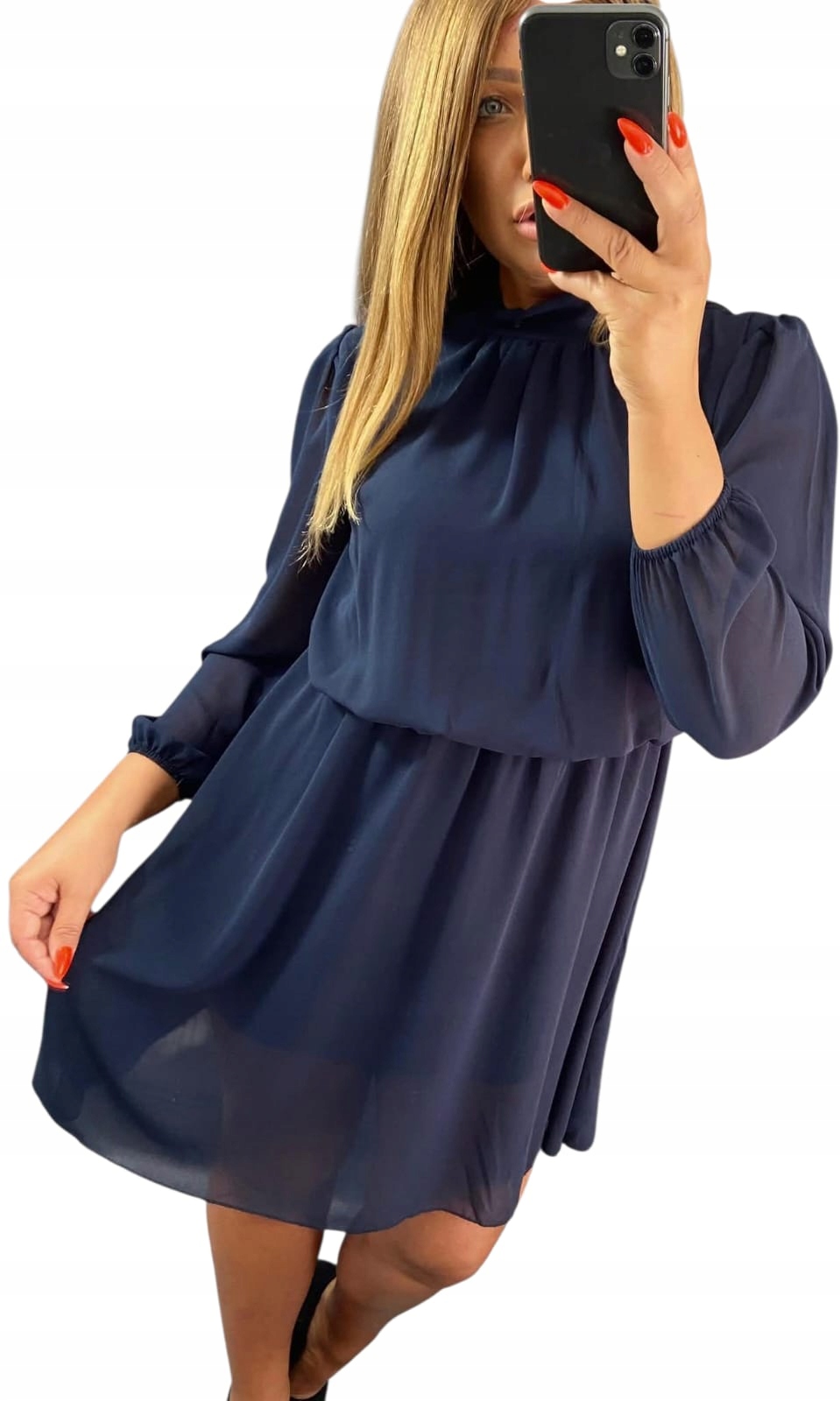 V597 Nová Kolekce Elegantní Šaty Stojka Perla Námořnická Modrá vel. 48 (4XL)