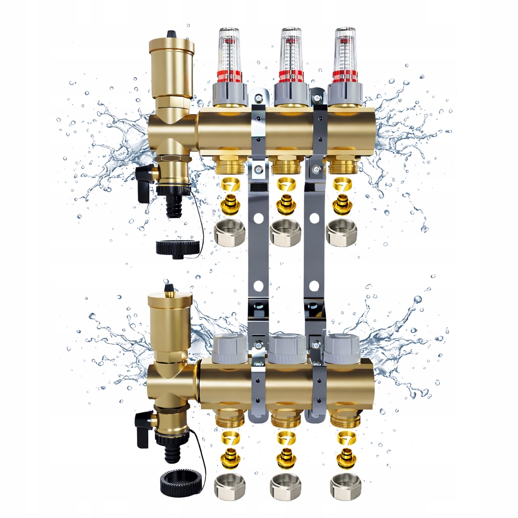 Mosadzný rozdeľovač 3 okruhy pre podlahovú krytinu, podlahové vykurovanie Pex