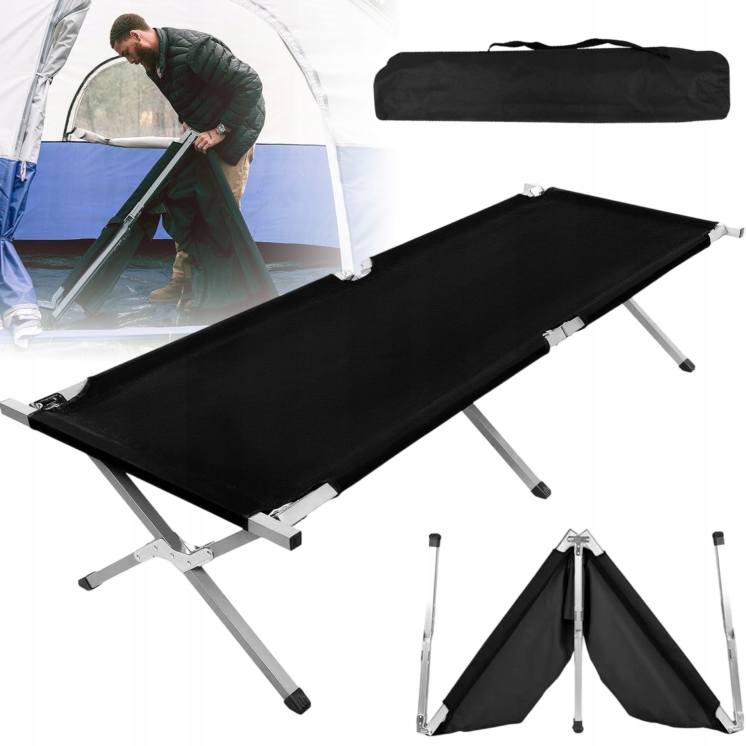Turistická Skládací Postel Polní Kanceláře Pohodlné Přenosné Lehátko 189 CM 130 Kg