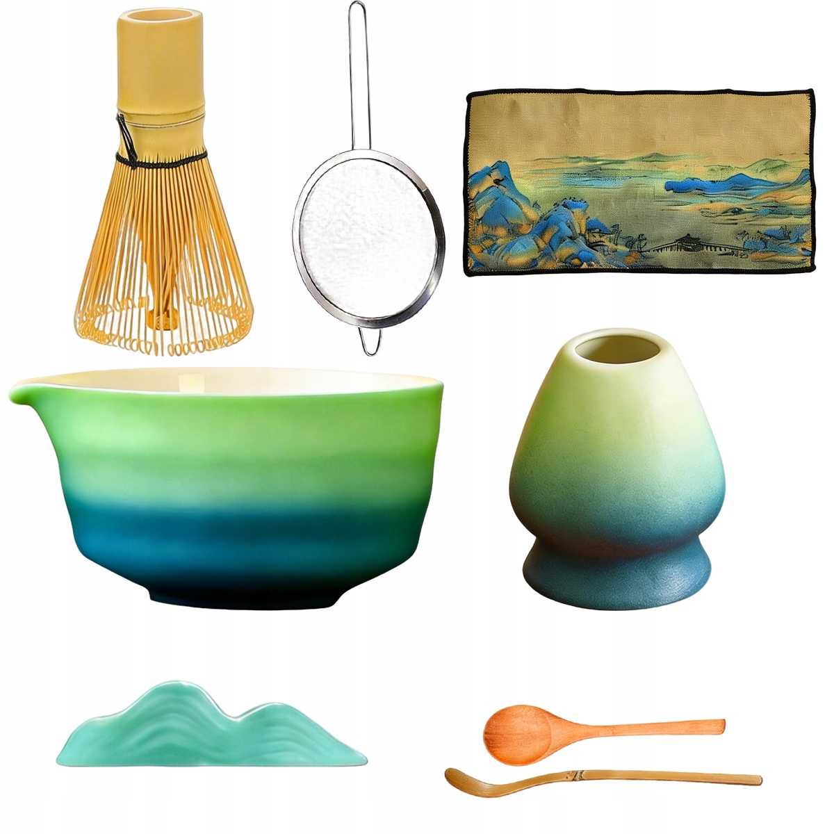 Dárková Sada Na Čaj Matcha Metla Podstavec Lžička 8v1