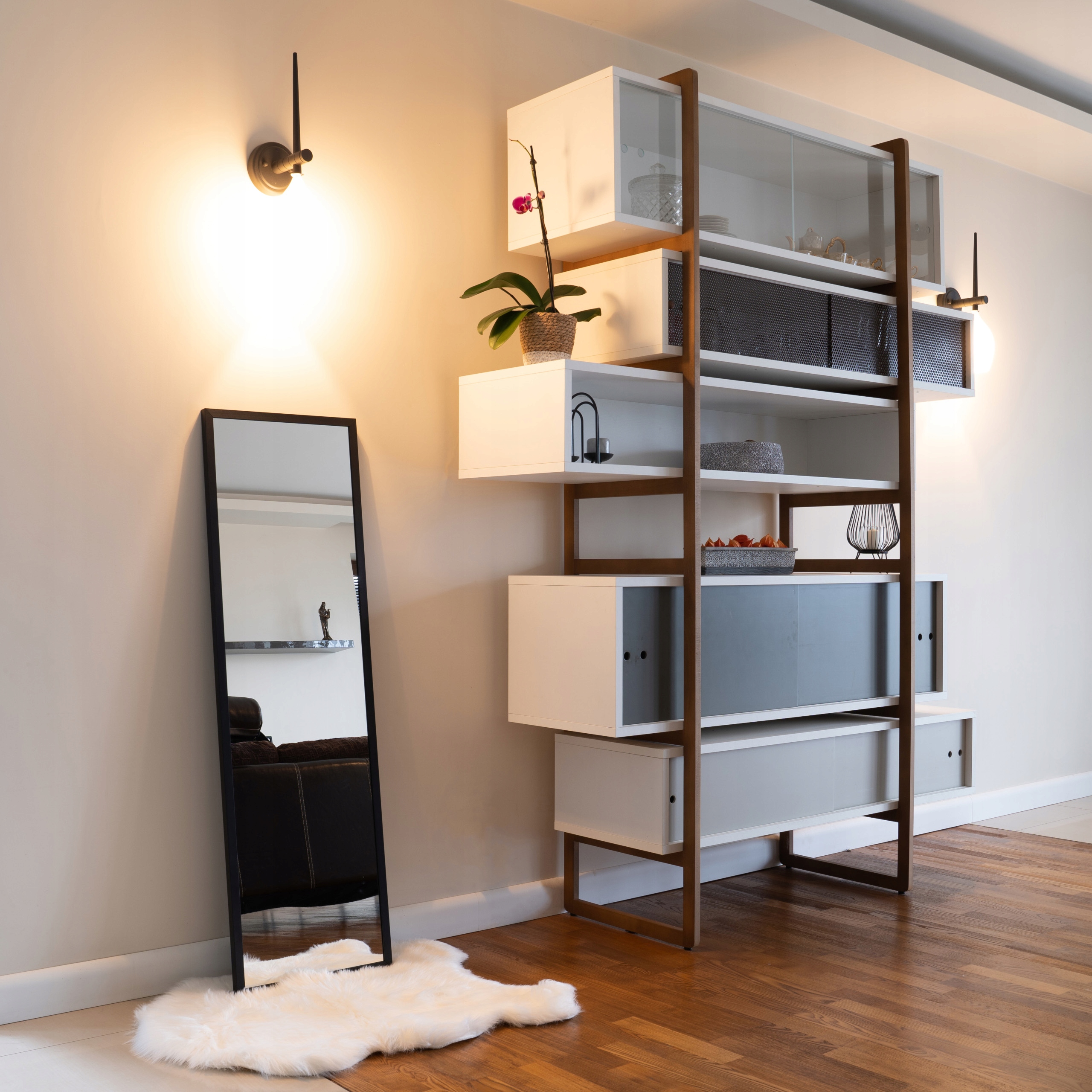 LUSTRO METALOWE CZARNE W RAMIE DUŻE ŚCIENNE LOFT Wysokość 1300 mm