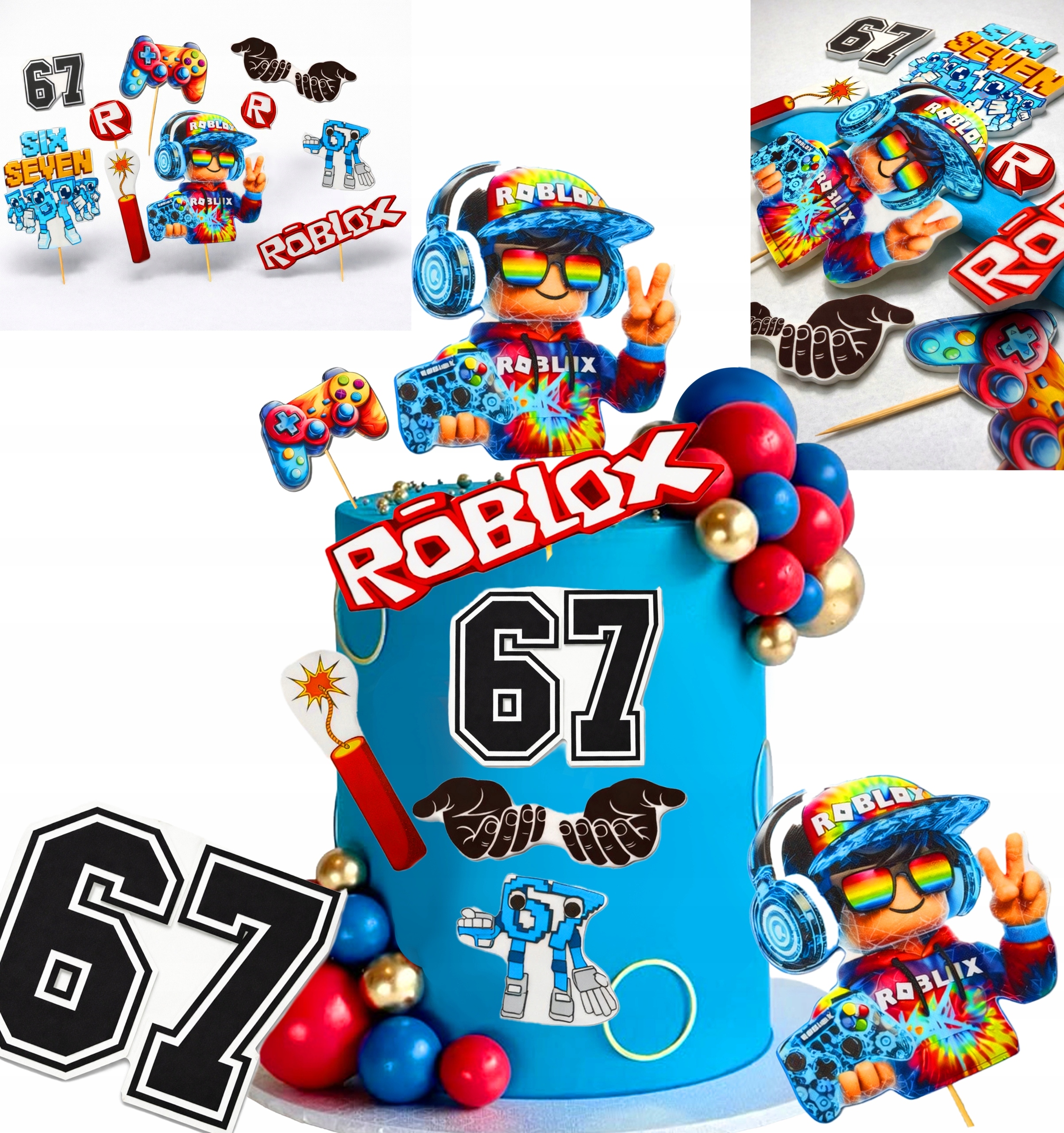 Figurky 2D Velký set na dort Roblox six seven gamer Zápich dekorace