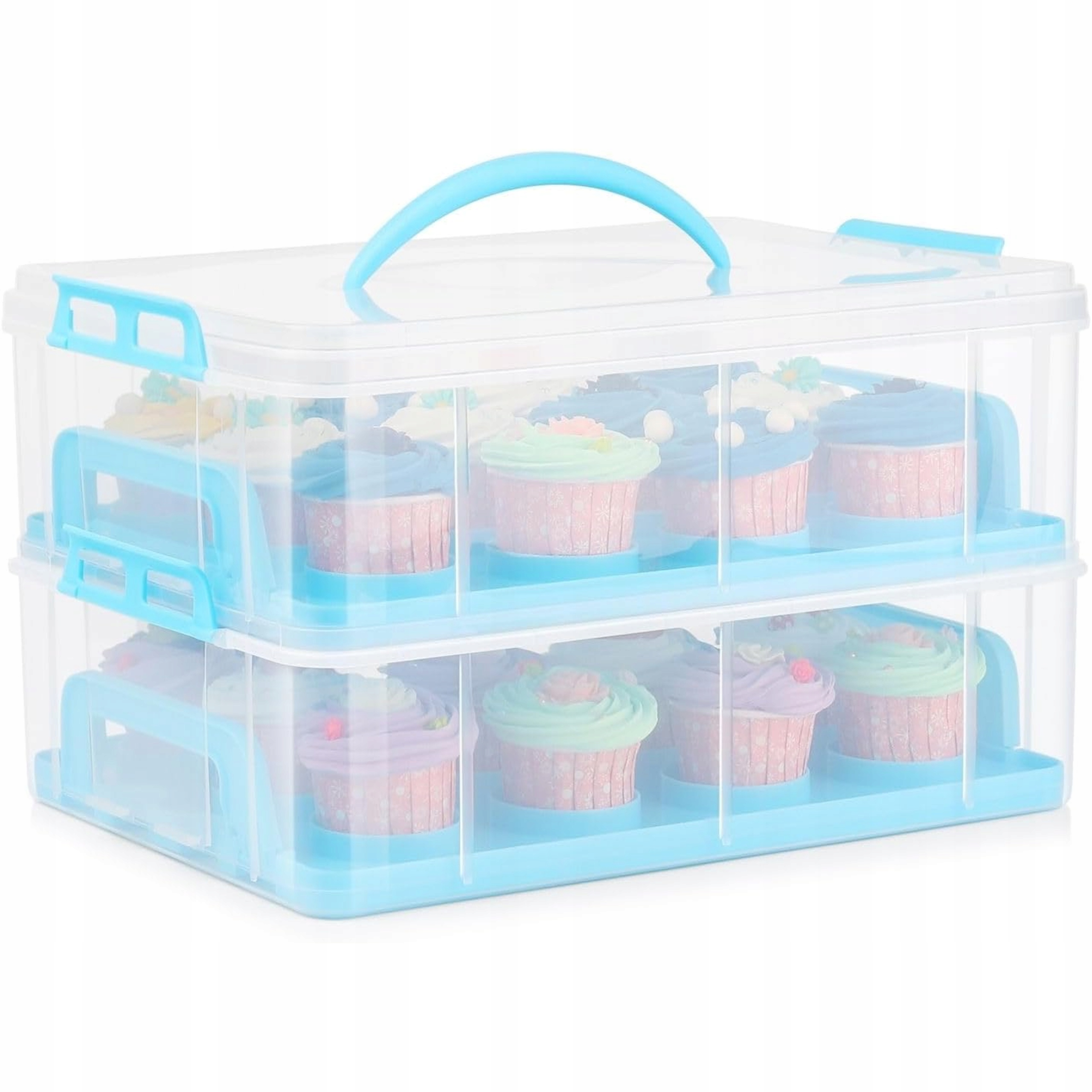 Úložný box na 24 muffinů, dvouúrovňový, s víkem a rukojetí