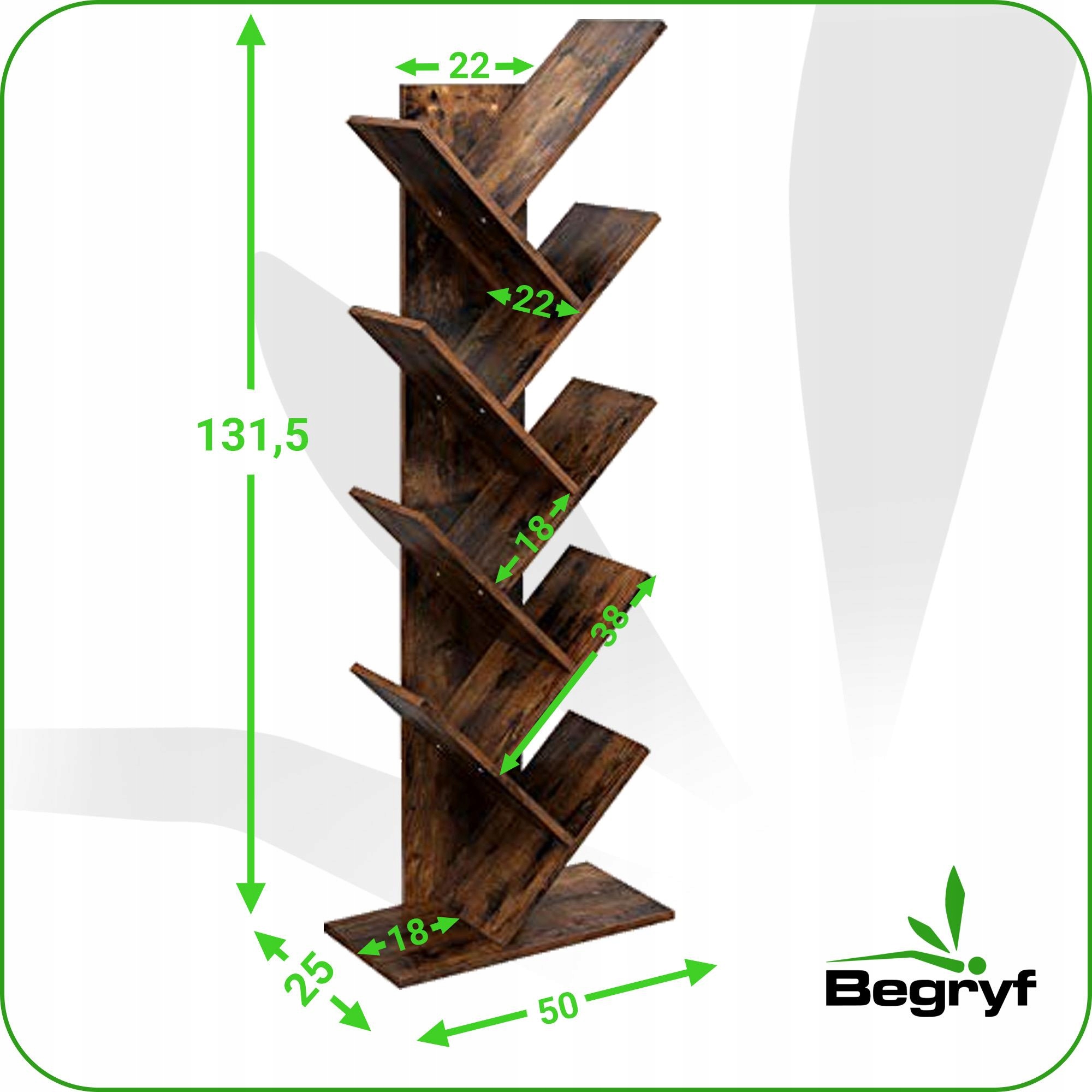 REGAŁ na książki rustykalny DRZEWKO stojak szafka salon BIBLIOTECZKA loft Kolekcja Vintage