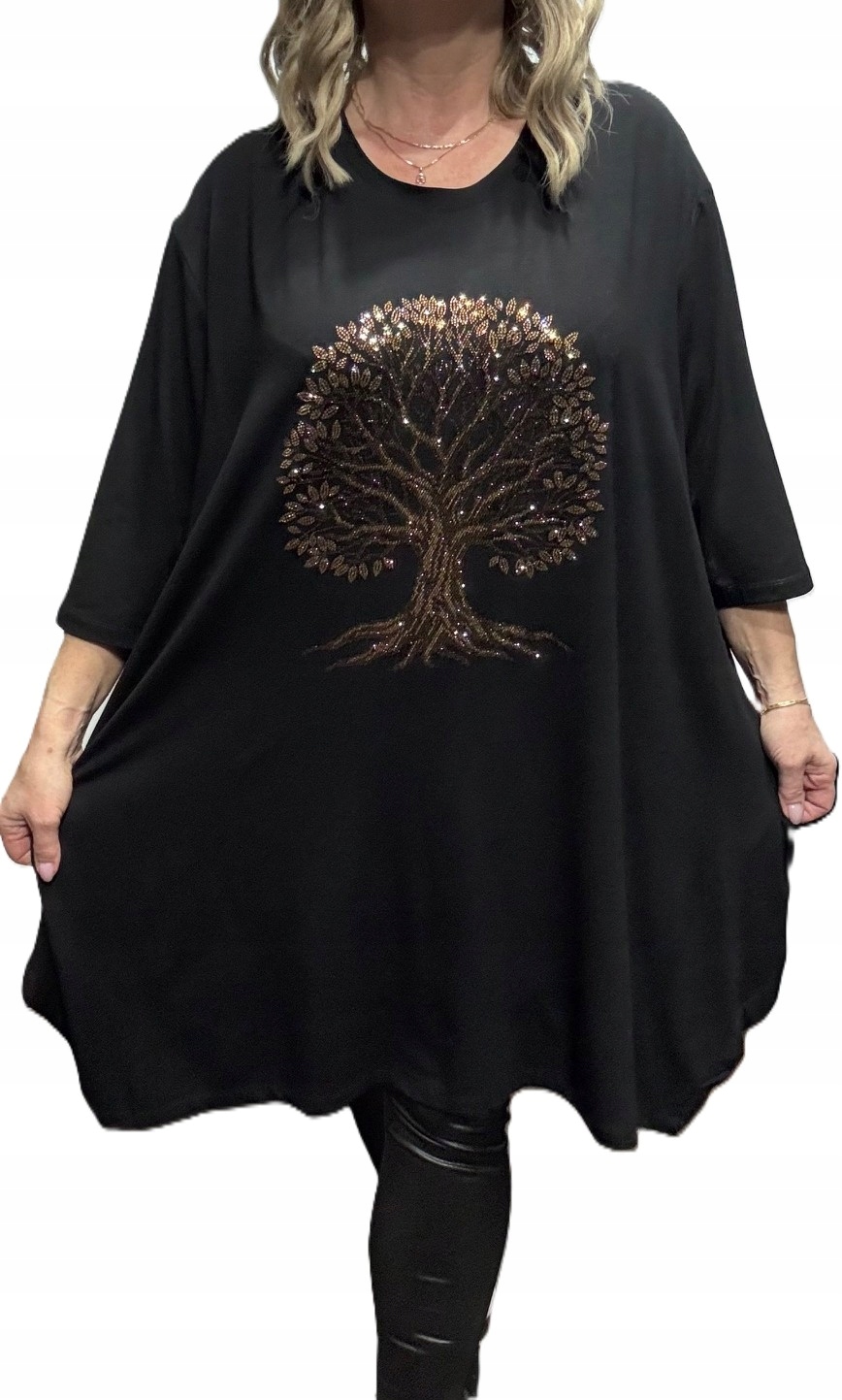 Dámská tunika se zlatými zirkony, zlatá viskóza, oversize 6XL 56 58 60